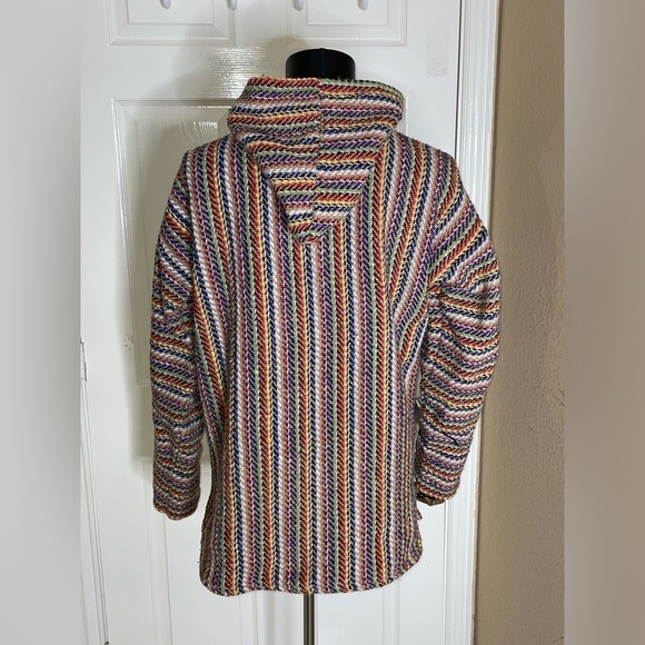 Molina Mexican Baja Hoodie Hippie Surf Poncho Sweater Size Medium Multicolor - Picture 3 of 11